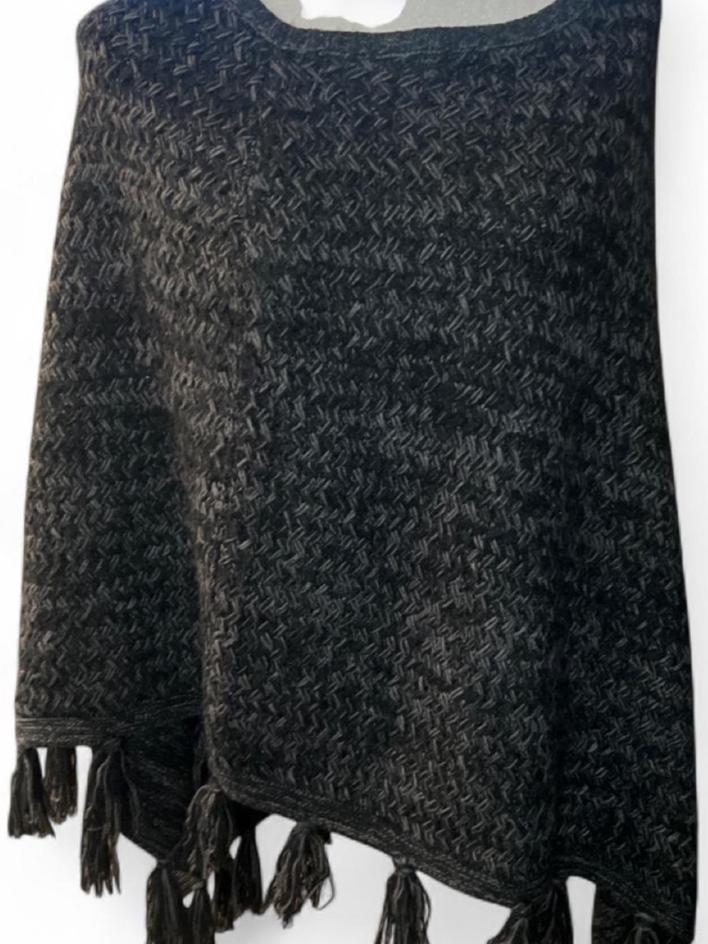 Style & Co Black & Charcoal Knit Poncho with Tassels